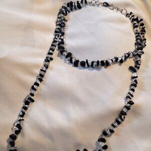 Artisan Handmade Quartz Black Tourmaline Stone Chip Double Stand Necklace